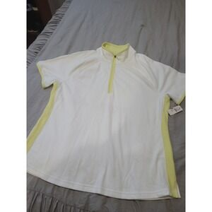 Talbots Pique Polo
Womens SZ XL
Pullover
Curved hem
SunWell UPF50+
White yellow